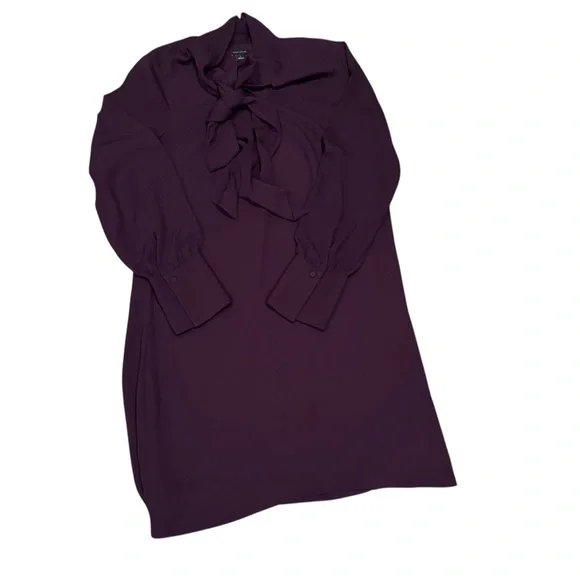 Ann Taylor Deep Purple Scooped Square Neck Tie Long Sleeve Dress Women’s Small - Picture 2 of 6